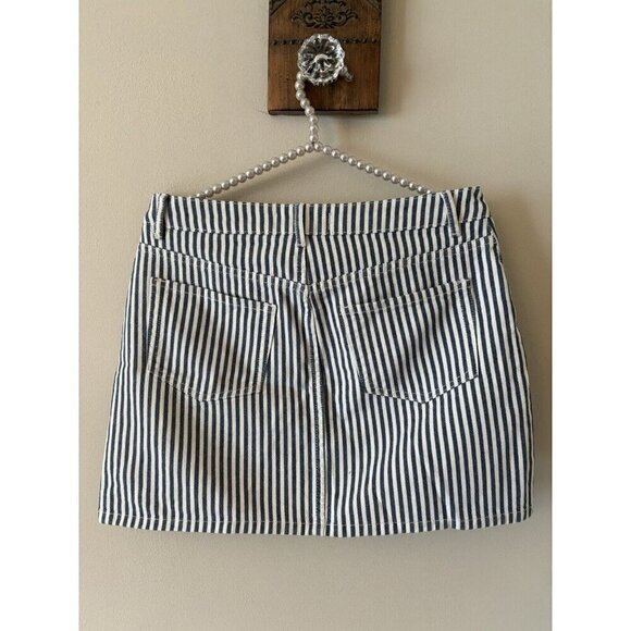 Pacsun Size 26 Blue White Railroad  Stripe Denim Lace Up Front Mini Skirt - Picture 3 of 5